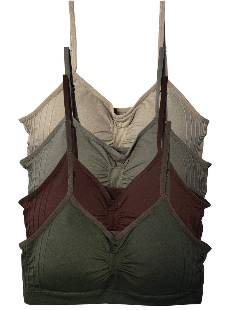 Kalon 4 Pack Womenâ€™s Nylon Spandex Removable Pads Comfort Cami Bras Wireless (S/M, Earth) - Image 1